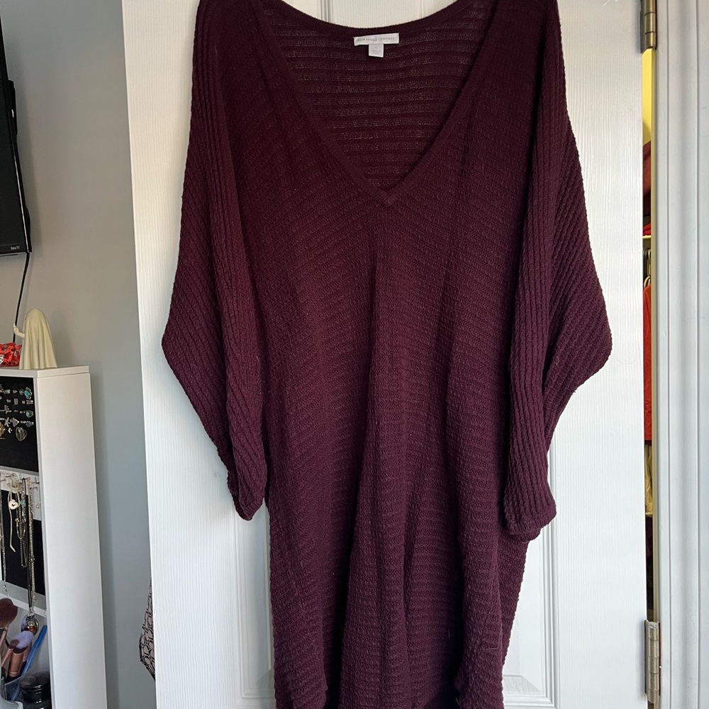New York & Company Maroon Knit V-Neck Sweater